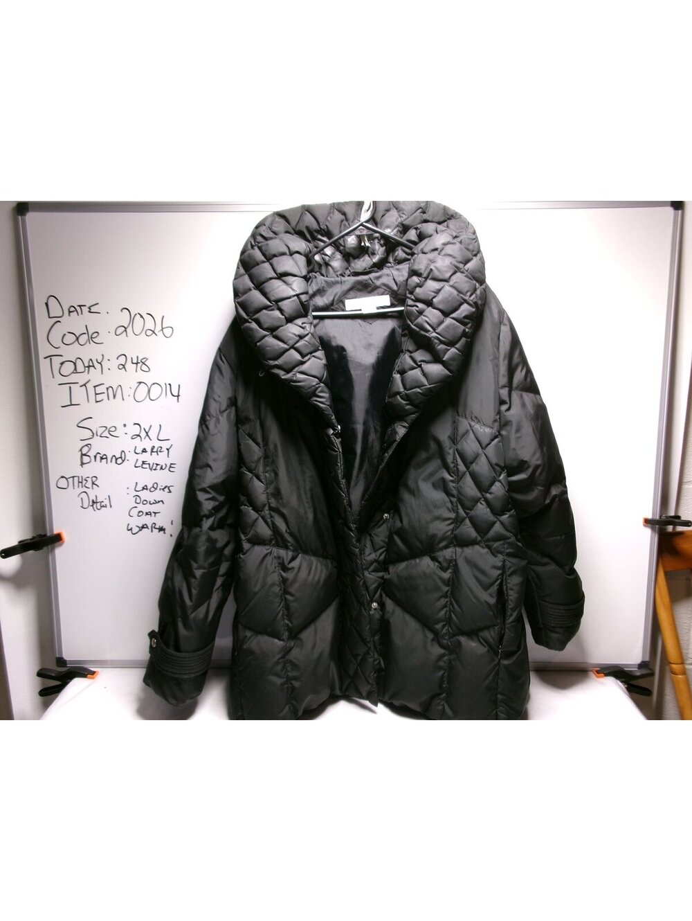 Larry Levine Womens Long Quilted Coat Size 3XL